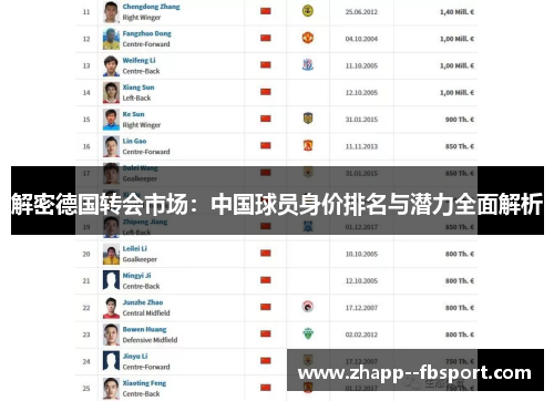 解密德国转会市场：中国球员身价排名与潜力全面解析
